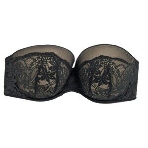 Cacique Bra 42 DDD Smooth Boost Lace Strapless 1131659 Black 42DDD